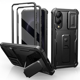 Pancerne etui Dexnor z osłoną kamery i podstawką do Samsung Galaxy S25 Edge - czarne