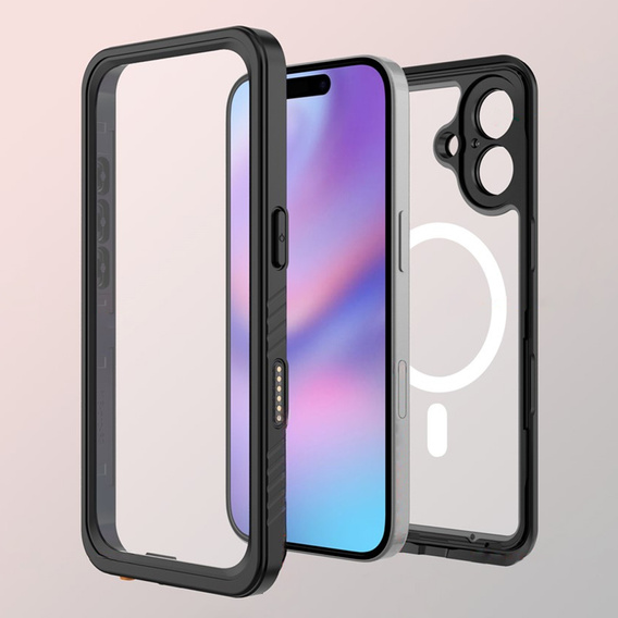Etui Redpepper do iPhone 17, Wodoodporne IP68, do MagSafe, przezroczyste z czarnymi bokami