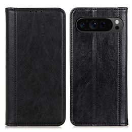 Etui z klapką do Google Pixel 10 Pro XL / 9 Pro XL, z kieszonką, skórzane, czarne