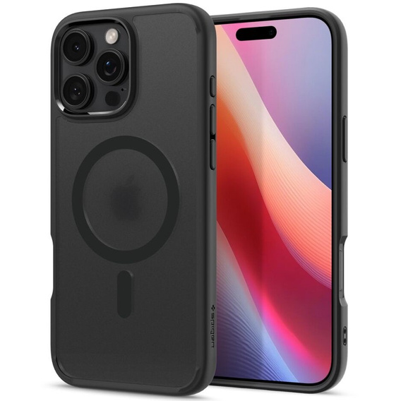 Etui z MagSafe Spigen do iPhone 16 Pro, Ultra Hybrid, przezroczyste / czarne + Szkło Hartowane 9H