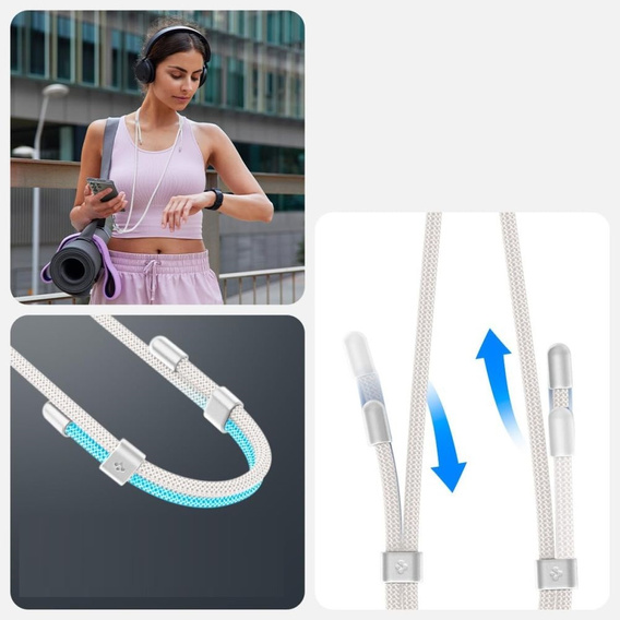 Smycz do telefonu Spigen Crossbody Strap + Wrist Strap + ConTag,  biała