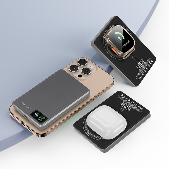 Blavec Power Bank 10000mAh BJ-03 Slim 13,5mm - Typ C - 22,5W, MagSafe 3w1 - szary