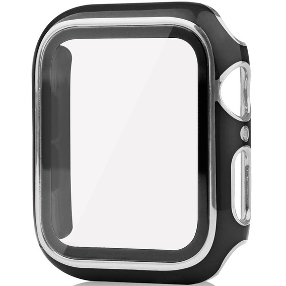2w1 Etui + Szkło Hartowane do Apple Watch 7/8/9 45mm - Czarny / Srebrny