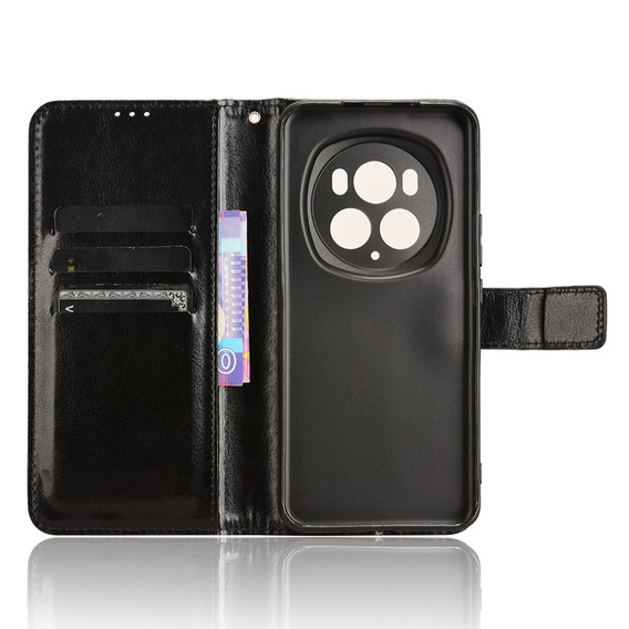 Etui z klapką do Honor Magic 6 Pro 5G, Crazy Horse Wallet, czarne