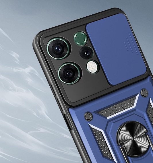 Etui pancerne do Oppo Reno 14, z ochroną aparatu, z podstawką, niebieskie