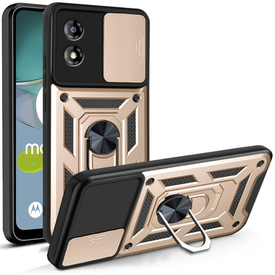 Etui pancerne do Motorola Moto E13, CamShield Slide, złote