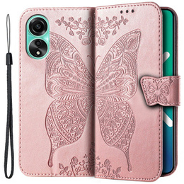 Etui z klapką do Oppo A38 4G / Oppo A18 4G, Butterfly, różowe rose gold