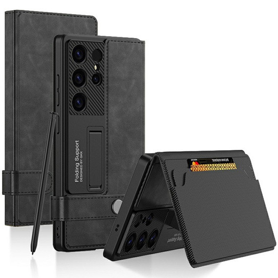Etui GKK do Samsung Galaxy S25 Ultra z klapką, kieszenią i podstawką – czarne