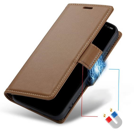 Etui do Samsung Galaxy S24, ERBORD Glossy Litchi, portfel z klapką, brązowe
