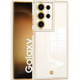 Etui do Samsung Galaxy S23 Ultra, przezroczyste z białą / złotą ramką