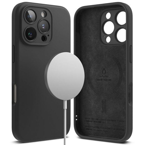Etui Ringke do iPhone 16 Pro Max, Silicone MagSafe, czarne + Szkło Hartowane 9H