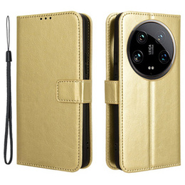 Etui z klapką do Xiaomi 14 Ultra, Crazy Horse Wallet, złote
