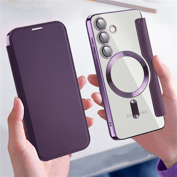 Etui z klapką do Samsung Galaxy S24+ Plus, RFID Wallet MagSafe z ochroną aparatu, fioletowe