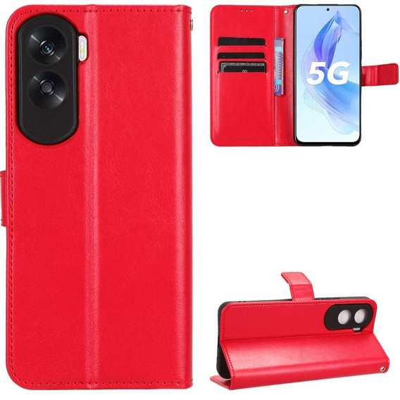 Etui z klapką do Honor 90 Lite 5G, Crazy Horse Wallet, czerwone