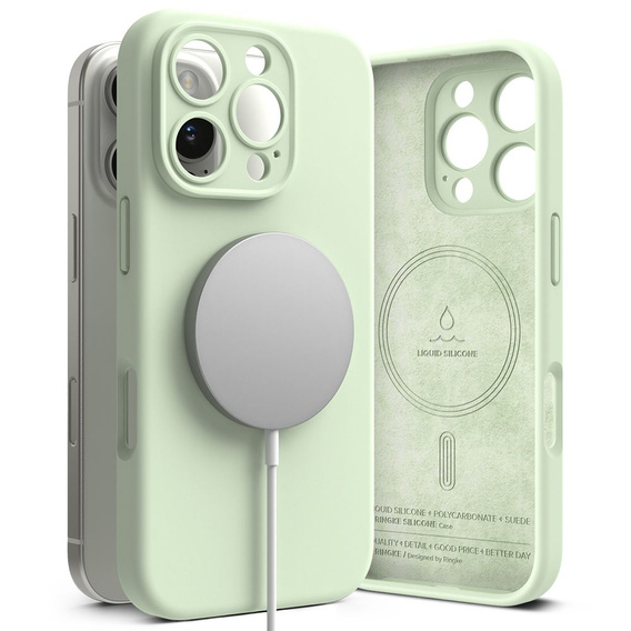 Etui Ringke do iPhone 16 Pro Max, Silicone MagSafe, zielone + Szkło Hartowane 9H