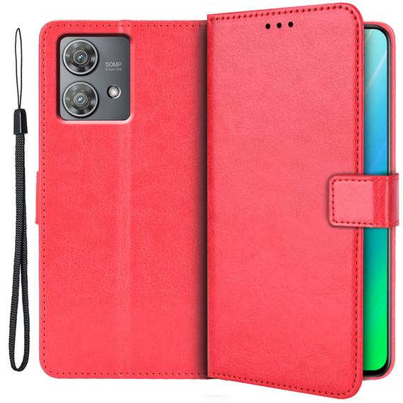 Etui z klapką do Motorola Edge 40 Neo, Crazy Horse Wallet, czerwone