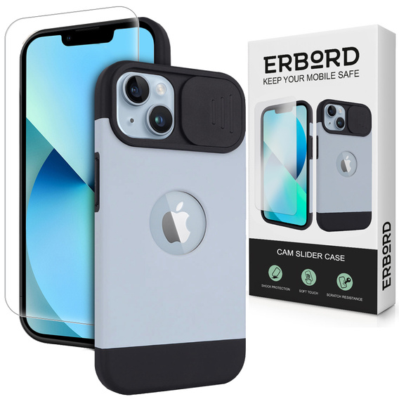 Etui ERBORD MagSafe Cam Slider do iPhone 13 / iPhone 14, niebieskie + Szkło na ekran