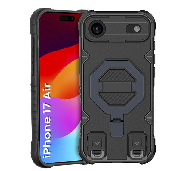Etui do iPhone 17 Air, do MagSafe, pancerne z podstawką, czarne