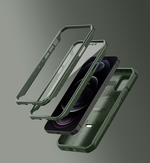 Etui pancerne do iPhone 12 / iPhone 12 Pro, Dexnor CamProtect MagSafe, zielone (Dwie ramki)