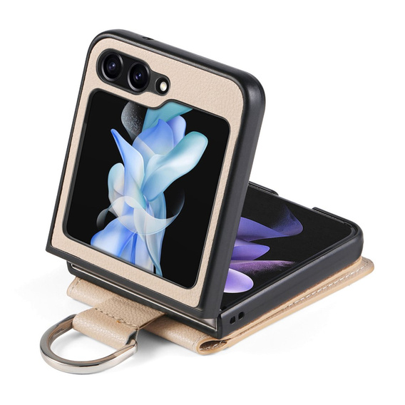 Etui do Samsung Galaxy Z Flip7 FE / Z Flip6, Card Slot Ring Case, beżowe