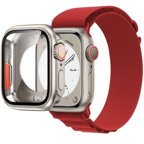 Zestaw Pasek Nylonowy + Etui 2w1 do Apple Watch 7/8/9 45mm, Czerwony