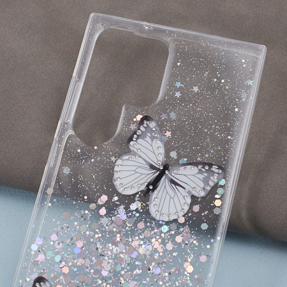 Etui do Samsung Galaxy S24 Ultra, Glitter Butterfly, białe