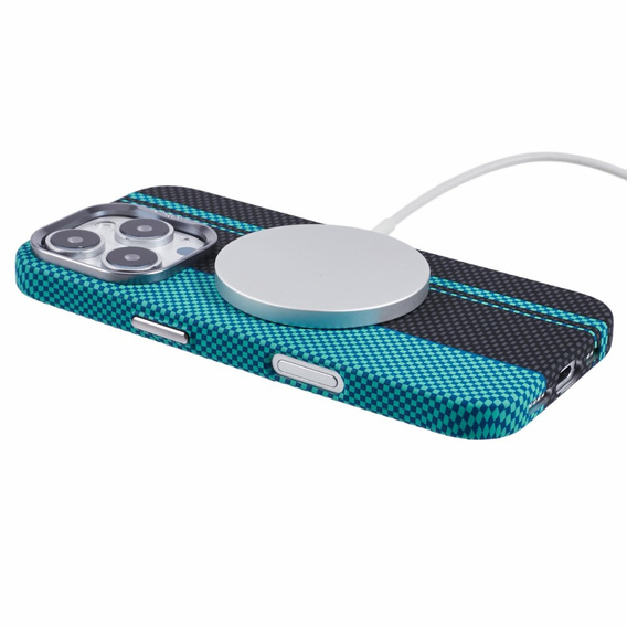 Etui do iPhone 16 Pro, Carbon Fiber MagSafe, czarne / niebieskie