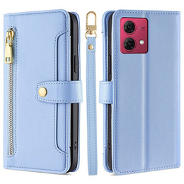 Etui z klapką do Motorola Moto G84 5G, Wallet Zipper Pocket, niebieskie