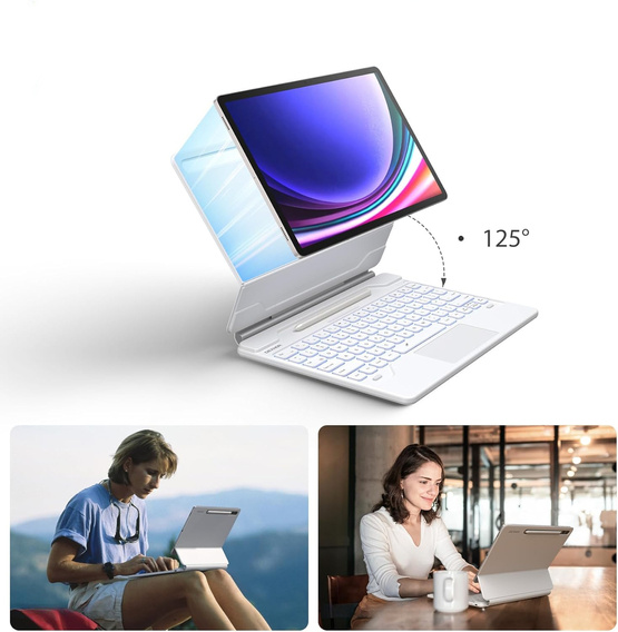 Etui z klawiaturą do Samsung Galaxy Tab S7+ / S7 FE / S9+ / S8+ / S9 FE+ / S10+, Dexnor Magnetic Keyboard Touchpad, białe