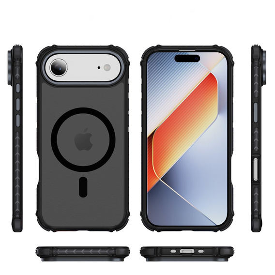 Etui Matt Case do iPhone 17 Air, pancerne, do MagSafe, przydymione z czarnymi bokami