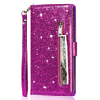 Etui z klapką do Samsung Galaxy A36 5G, Wallet Zipper Pocket Glittery, fioletowe