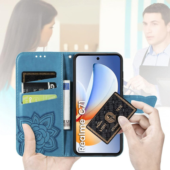 Etui z klapką Butterfly do Realme C71 – eleganckie i funkcjonalne, niebieskie