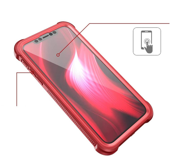 Etui do iPhone 11, Dexnor Full Body Rugged, przezroczyste / czerwone