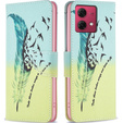 Etui z klapką do Motorola Moto G84 5G, Wallet, Feather niebieskie / żółte
