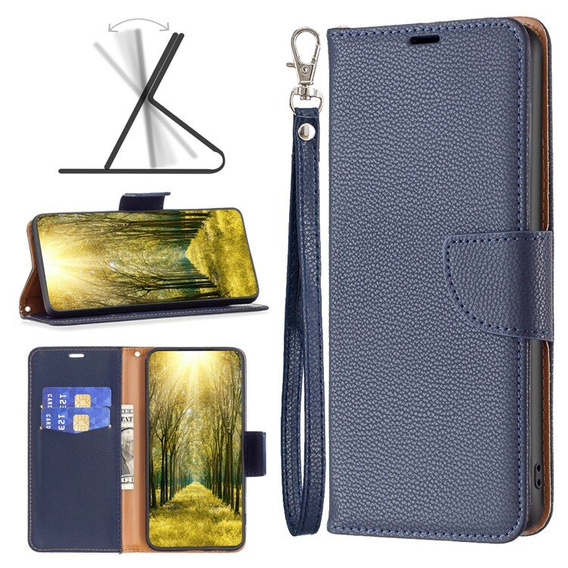 Etui z klapką do Xiaomi Redmi 13C / Poco C65, Wallet Litchi Leather, granatowe