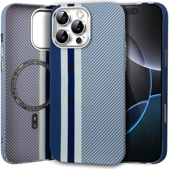 Etui do iPhone 16 Pro, Carbon Fiber MagSafe, niebieskie
