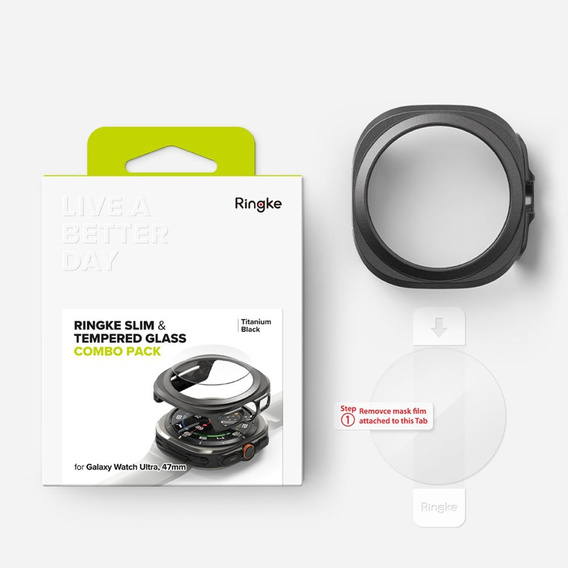 Etui Ringke do Samsung Galaxy Watch Ultra 47mm (2025 / 2024), Slim, czarne + Szkło Hartowane