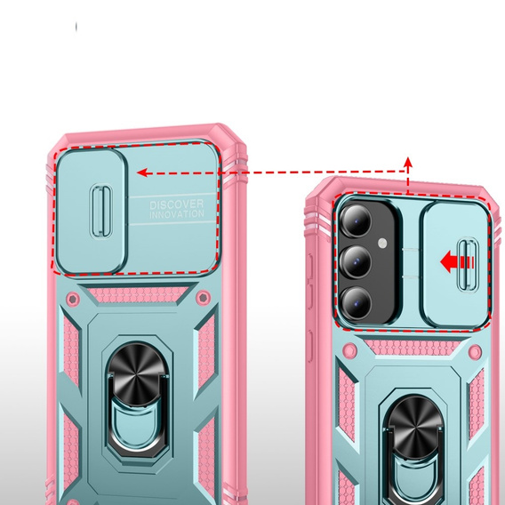 Etui pancerne do Samsung Galaxy S23 FE, CamShield Slide, zielone / różowe