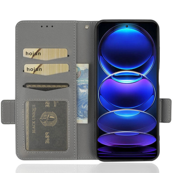 Etui z klapką do Xiaomi Redmi Note 12 5G / POCO X5 5G, Wallet Litchi Magnet, szare