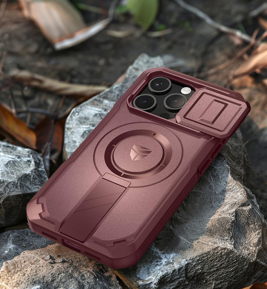 Magnetyczne etui Dexnor z osłoną aparatu i uchwytem – iPhone 15 Pro - czerwone
