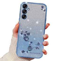 Etui do Samsung Galaxy A25, Glitter Flower, niebieskie
