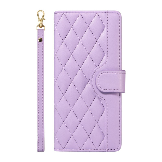 Etui z klapką do iPhone 16E, Rhombus Crossbody Leather, fioletowe