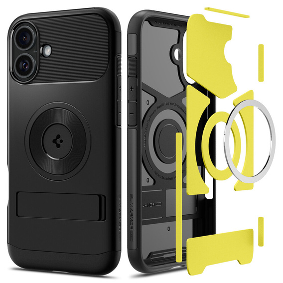 Etui Spigen do iPhone 16, Slim Armor MagSafe, Czarne + Szkło Hartowane 9H