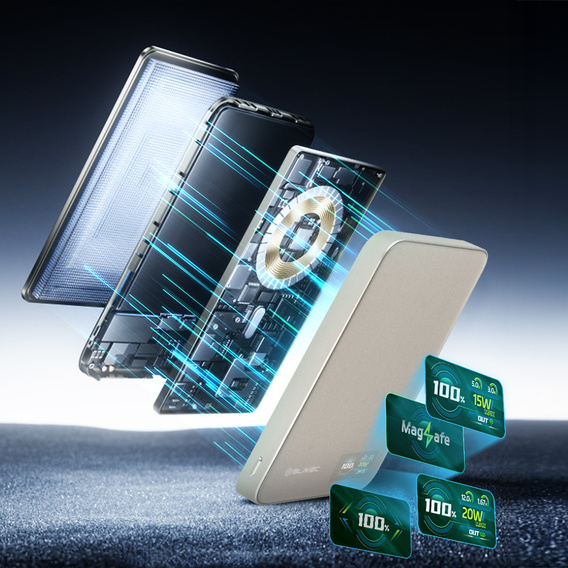 Power Bank 10000mAh Slim 22,5W MagSafe 3 w 1 do iPhone 12–17, AirPods, Apple Watch oraz smartfonów z ładowaniem indukcyjnym