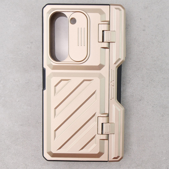 Etui do Samsung Galaxy Z Fold5 5G, Kickstand case, z podstawką i szkłem, złote