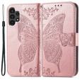 Zestaw Etui z klapką do Samsung Galaxy A13 4G, Motyl, Różowe rose gold + szkło