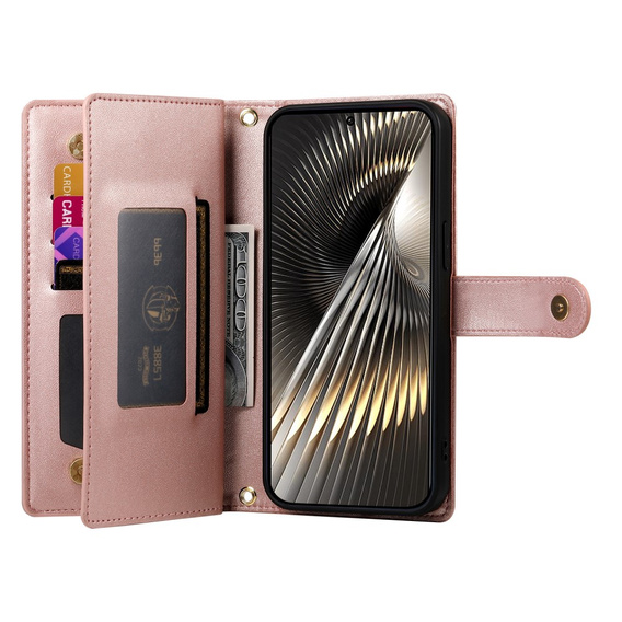 Etui z klapką do Xiaomi Poco X7 Pro 5G, Wallet Zipper Pocket, różowe