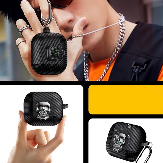 Czarne etui z czaszką do Galaxy Buds3 / Buds3 Pro – styl i ochrona w jednym