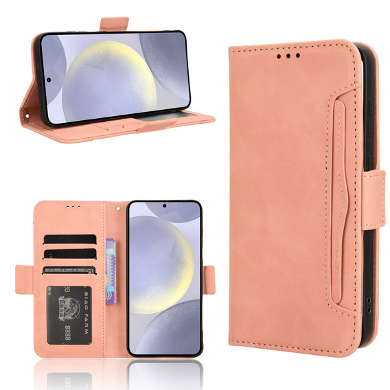Etui z klapką do Samsung Galaxy S25 FE, Card Slot, różowe