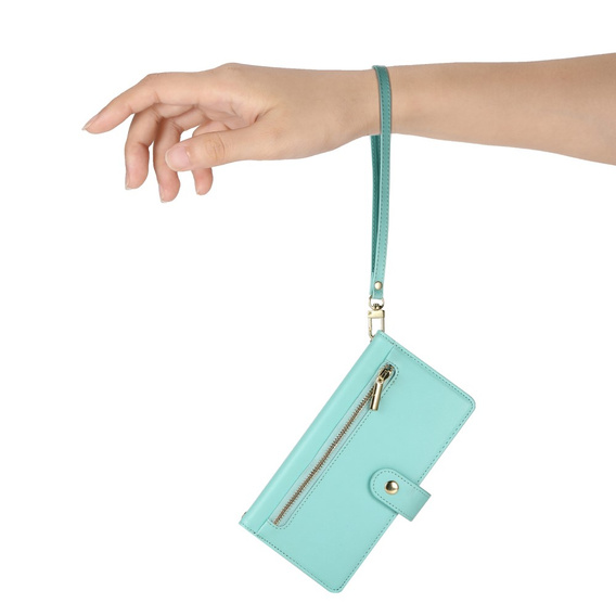 Etui z klapką do Oppo Reno 13 5G, Wallet Zipper Pocket, miętowe